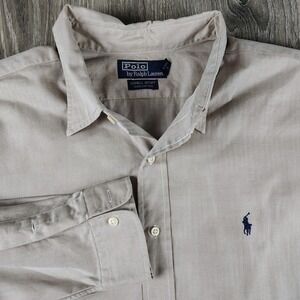 Polo Ralph Lauren XL Lowell Sport Button Shirt Mens Tan Herringbone Long Sleeve*